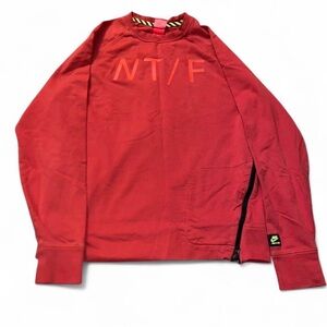 Nike Track Sweatshirt Mens Size L Red Pullover Side Zipper Crewneck Zip